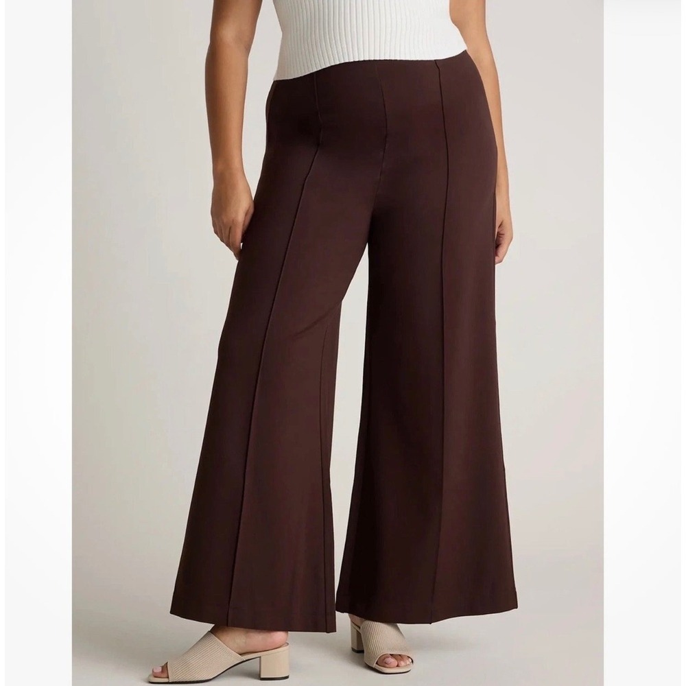 Quince XL Ultra-Stretch Ponte Super Wide Leg Pants Espresso Brown